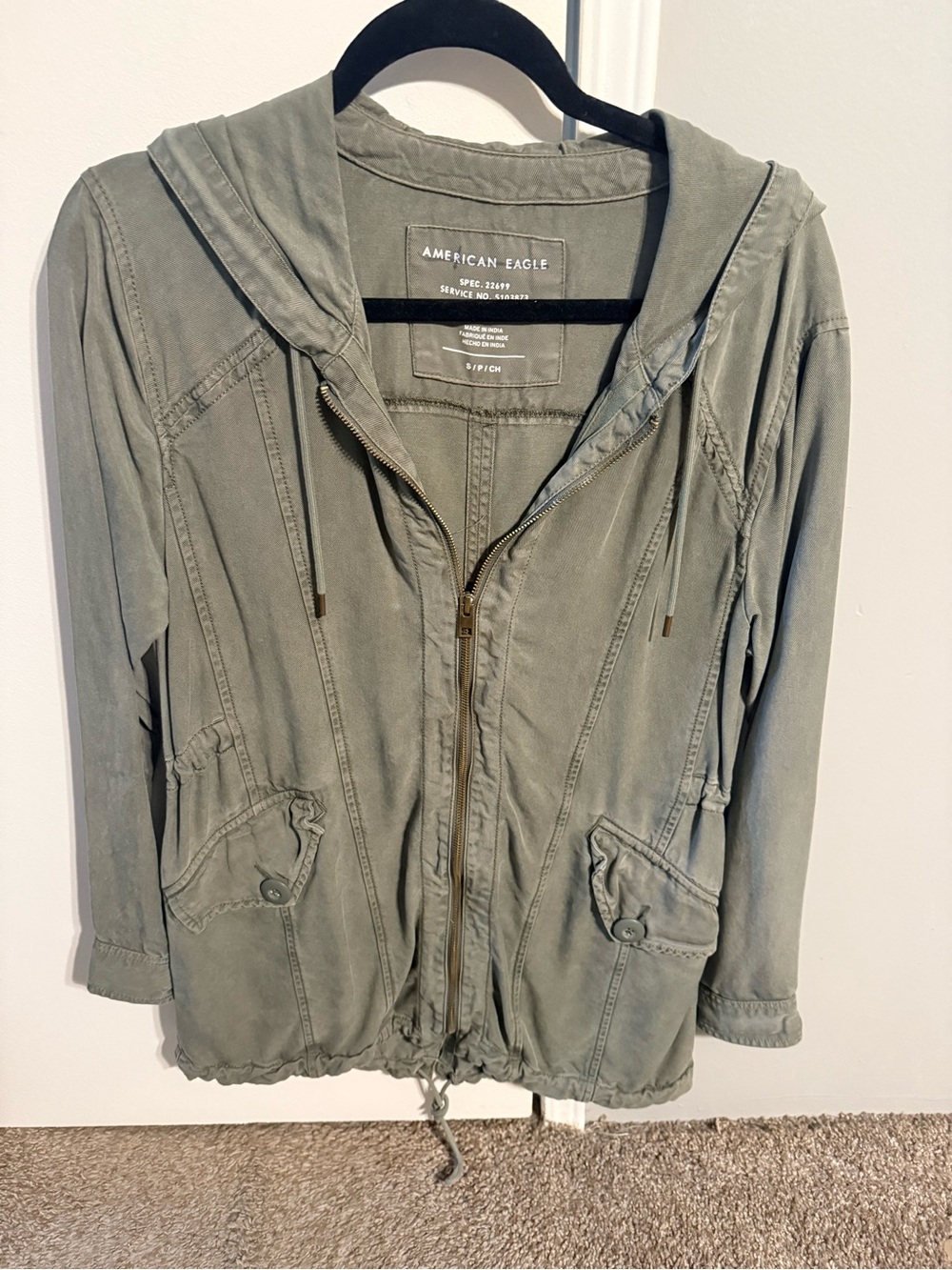 American Eagle Outfitters Olive Utility Hooded Jacket